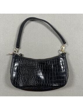 Shoulder Bag Black Crocodile Skin Y2K